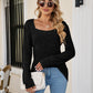 Square Neck Ribbed Long Sleeve T-Shirt