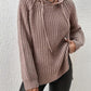 High-Low Side Slit Drawstring Long Sleeve Hooded Sweater