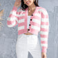 Striped Button Up Cropped Cardigan