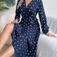 Tied Polka Dot Long Sleeve Midi Dress