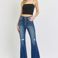 RISEN Distressed Button-Fly Flare Jeans