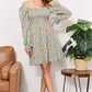 Floral Smocked Flounce Sleeve Square Neck Dress