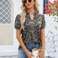 Ruched Printed Notched Short Sleeve Blouse