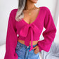 Tie-Front Rib-Knit Cropped Sweater