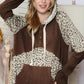 Leopard Ribbed Patchwork Drawstring Hoodie