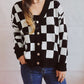 Checkered Open Front Button Up Cardigan