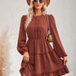 Swiss Dot Lace Trim Balloon Sleeve Dress