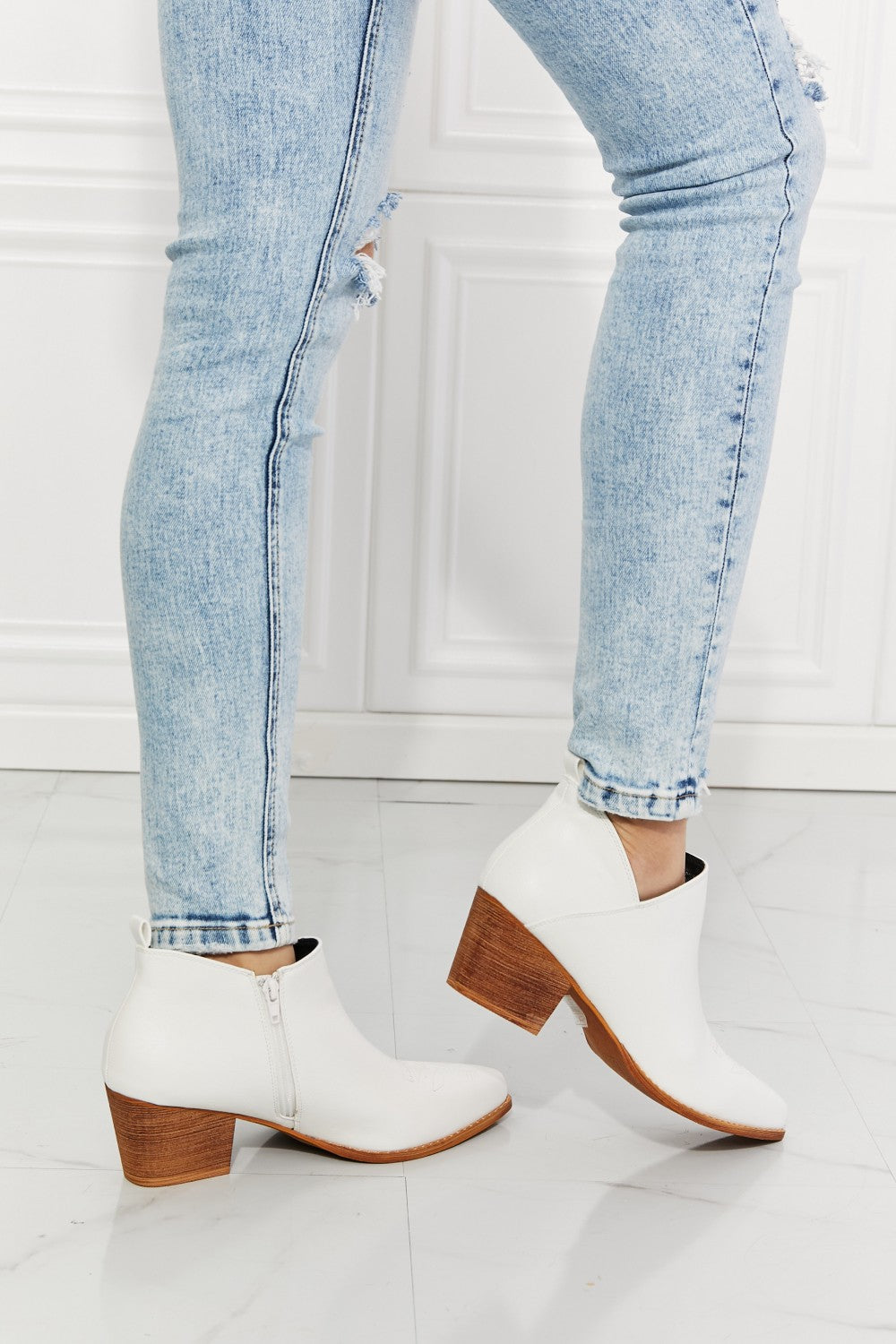 MMShoes Trust Yourself Embroidered Crossover Cowgirl Bootie in White