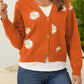 Flower Button Front Dropped Shoulder Cardigan