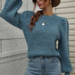 Woven Right Heathered Long Lantern Sleeve Rib-Knit Sweater