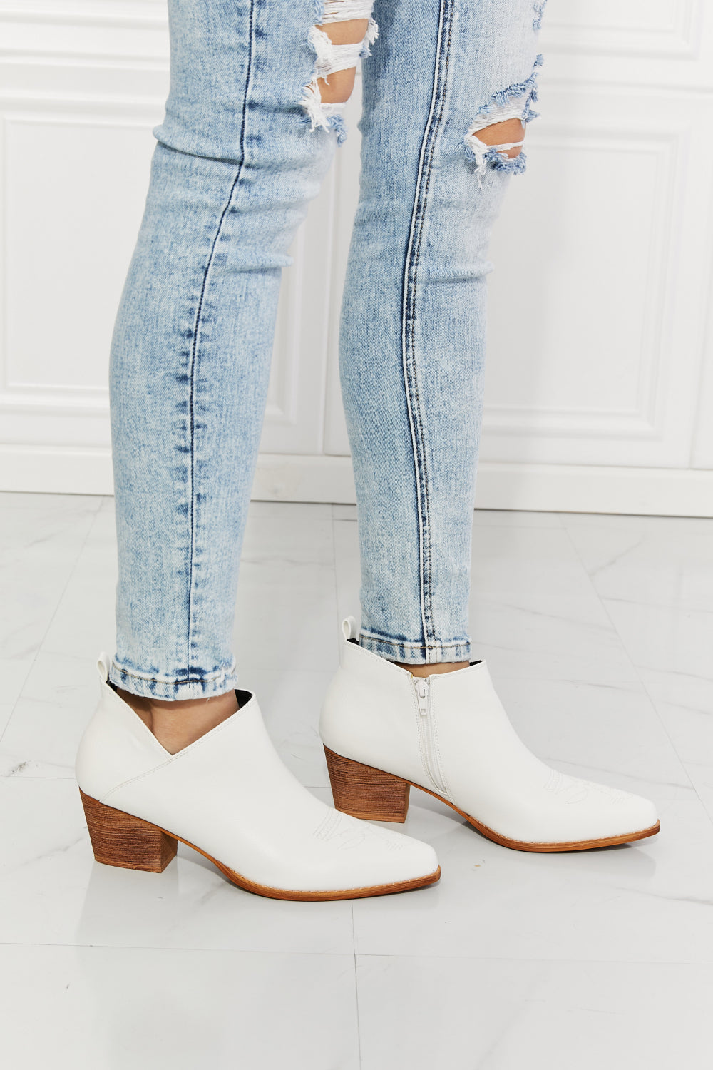 MMShoes Trust Yourself Embroidered Crossover Cowgirl Bootie in White