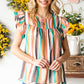 Multicolored Stripe Flutter Sleeve Blouse