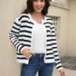 Striped Round Neck Button-Down Dropped Shoulder Cardigan