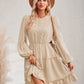 Swiss Dot Lace Trim Balloon Sleeve Dress