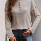 Slit Half Button Long Sleeve T-Shirt