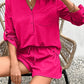 Notched Long Sleeve Top and Shorts Set