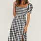 Full Size Slit Plaid Short Sleeve Midi Dress