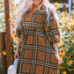 Plaid V-Neck Balloon Sleeve Dress