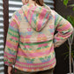 Plus Size Geometric Drawstring Half Zip Hoodie with Pocket