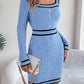 Contrast Trim Long Sleeve Sweater Dress