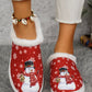 Snowman Print Flat Slippers with Faux Fur