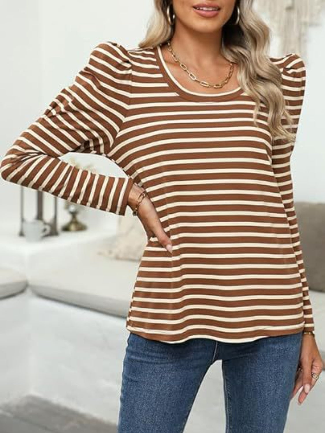 Striped Round Neck Long Sleeve T-Shirt