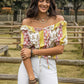 Ruffled Printed Off-Shoulder Short Sleeve Blouse