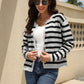 Striped Round Neck Button-Down Dropped Shoulder Cardigan