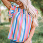 Multicolored Stripe Flutter Sleeve Blouse