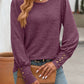 Decorative Button Round Neck Long Sleeve T-Shirt