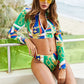 Printed Zip Up Three-Piece Swim Set