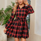 Plaid Print Tie Waist Collared Neck Shirt Dress