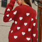 Woven Right Heart Pattern Lantern Sleeve Round Neck Tunic Sweater