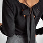 Bowknot V-Neck Long Sleeve Blouse