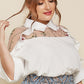 Plus Size Embroidered Ruffle Trim Collared Half Sleeve Blouse