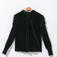 Mock Neck Puff Sleeve Velvet Blouse