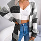 Striped Rib-Knit Open Front Longline Cardigan