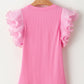 Ruffled Round Neck Cap Sleeve Top