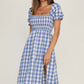 Full Size Slit Plaid Short Sleeve Midi Dress