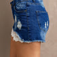 Spliced Lace Distressed Denim Shorts