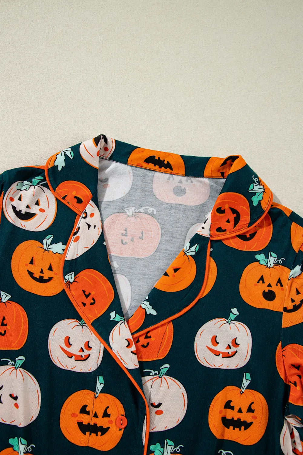 Pumpkin Printed Short Sleeve Top and Pants Pajama Set