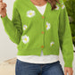 Flower Button Front Dropped Shoulder Cardigan