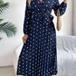 Tied Polka Dot Long Sleeve Midi Dress