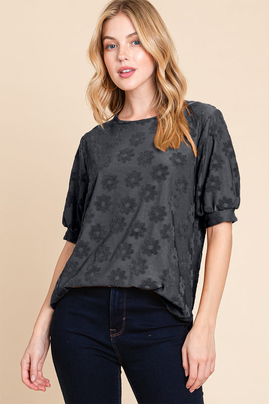 BOMBOM Textured Floral Pattern Top