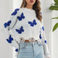 Printed Round Neck Ribbed Long Sleeve Sweater