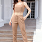 Waffle-Knit Cropped Tank and Drawstring Pants Set