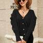 Woven Right Puff Sleeve V-Neck Fuzzy Cardigan