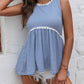 Striped Lace Trim Round Neck Tank