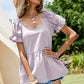 Scoop Neck Flounce Sleeve Blouse