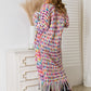 Multicolored Open Front Fringe Hem Cardigan